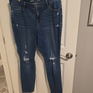 Old Navy Women's Dark Blue Distressed Skinny Jeans